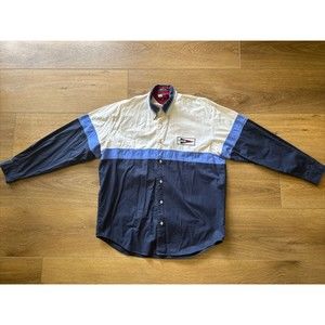 VIntage Tommy Hilfiger Mens Button Up Long Sleeve Pendant Flag Logo Men’s Medium